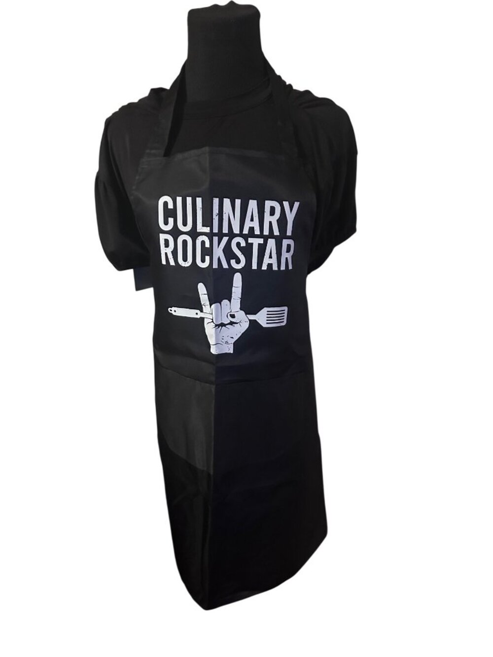 Culinary Rockstar black and white bib apron cotton canvas with pockets apron